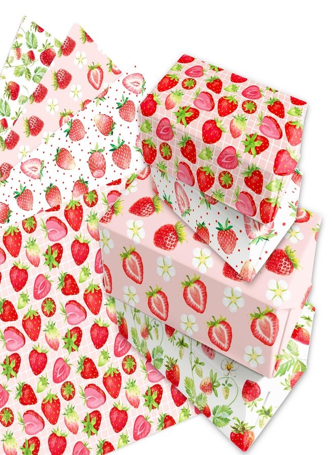 DodelyGz 12 Sheets Strawberry Premium Kraft Wrap Paper,Strawberry Pattern Wrapping Paper for Sweet Fruit Strawberry Birthday Party DIY Gift Packing Crafting Sweet One Strawberry Party Supplies, 20 x 27 Inch - Image 1
